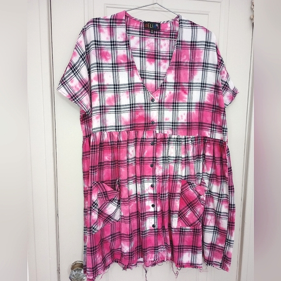 Dolls Kill Delia's Bleach Washed Plaid Dress - Picture 3 of 3